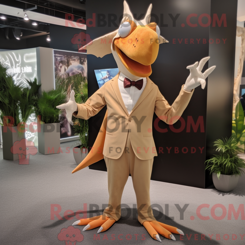 Mascot character of a Tan Pterodactyl dressed with a Suit and Headbands Mascot character of a Tan Pterodactyl dressed with a Suit and Headbands