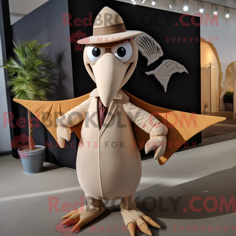 Mascot character of a Tan Pterodactyl dressed with a Suit and Headbands Mascot character of a Tan Pterodactyl dressed with a Suit and Headbands