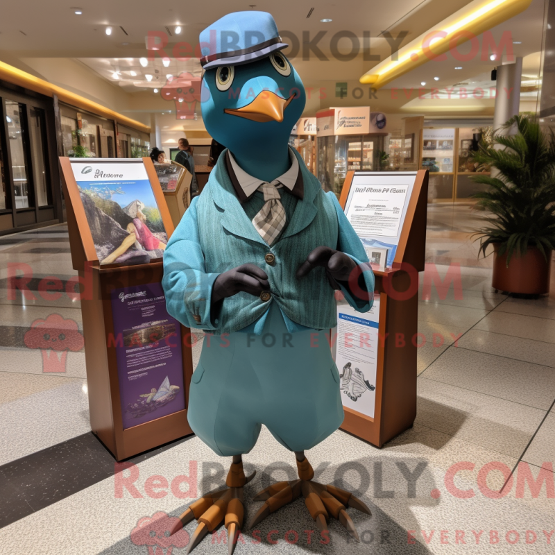 Mascot character of a Teal Passenger Pigeon dressed with a Graphic Tee and Pocket squares Mascot character of a Teal Passenger Pigeon dressed with a Graphic Tee and Pocket squares