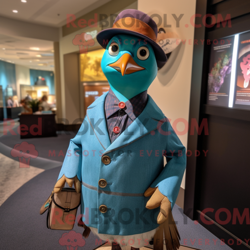 Mascot character of a Teal Passenger Pigeon dressed with a Graphic Tee and Pocket squares Mascot character of a Teal Passenger Pigeon dressed with a Graphic Tee and Pocket squares
