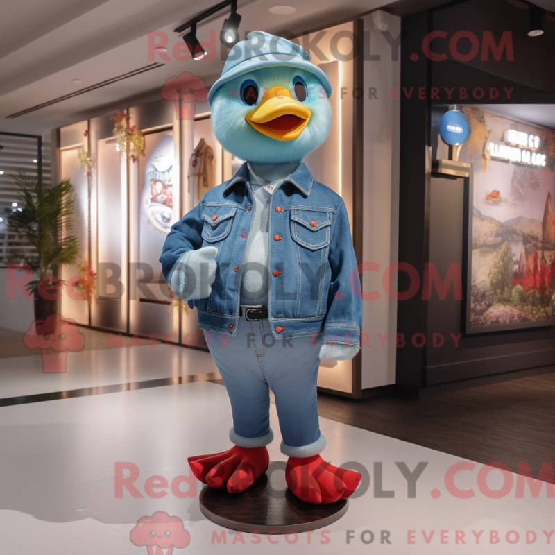 Mascot character of a Sky Blue Gosling dressed with a Flare Jeans and Brooches Mascot character of a Sky Blue Gosling dressed with a Flare Jeans and Brooches