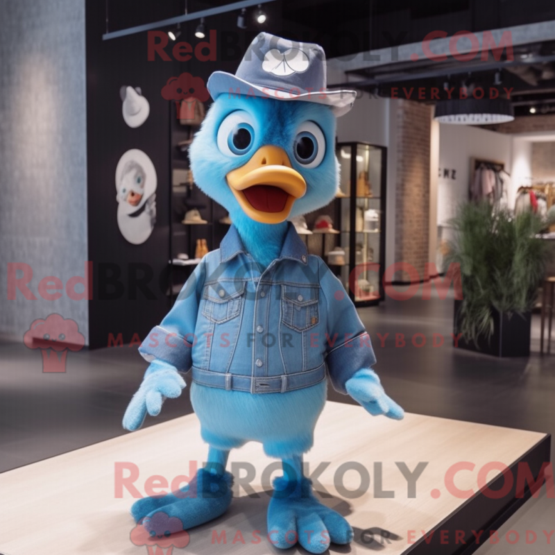 Mascot character of a Sky Blue Gosling dressed with a Flare Jeans and Brooches Mascot character of a Sky Blue Gosling dressed with a Flare Jeans and Brooches