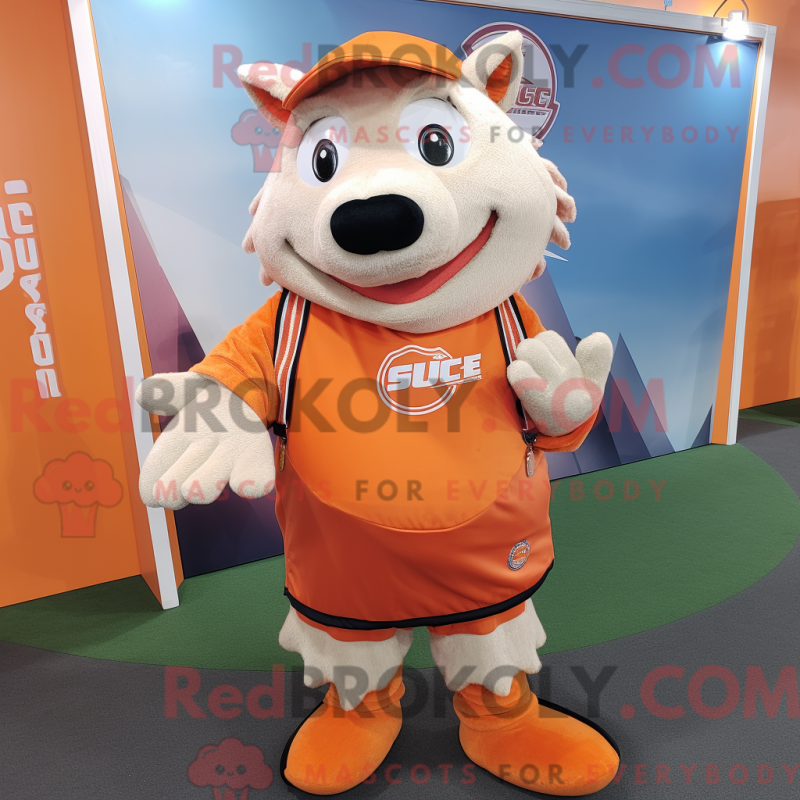 Mascot character of a Orange Sow dressed with a Cargo Shorts and Shawl pins Mascot character of a Orange Sow dressed with a Cargo Shorts and Shawl pins