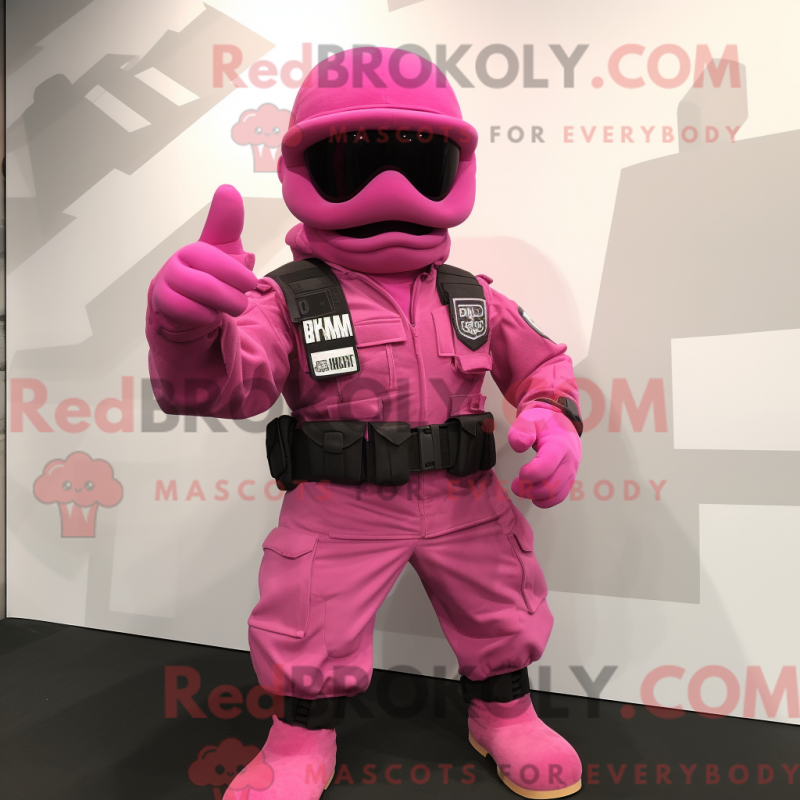 Mascot character of a Pink Commando dressed with a Vest and Gloves Mascot character of a Pink Commando dressed with a Vest and Gloves