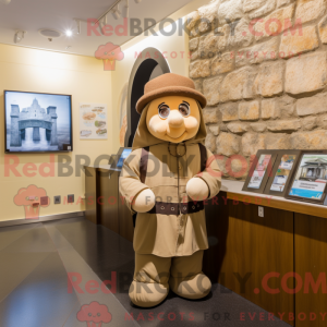 Mascot character of a Tan Irish Castle dressed with a Hoodie and Berets