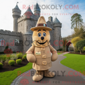 Mascot character of a Tan Irish Castle dressed with a Hoodie and Berets