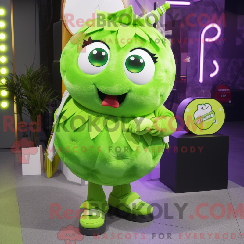 Mascot character of a Lime Green Candy dressed with a Mini Dress and Backpacks Mascot character of a Lime Green Candy dressed with a Mini Dress and Backpacks