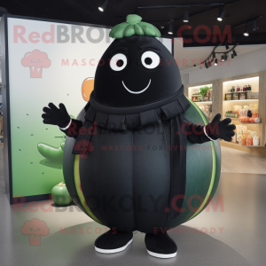 Black Melon mascot costume character dressed with a Cover-up and Handbags