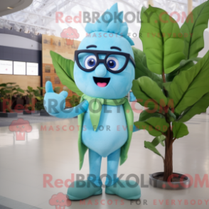Mascot character of a Sky Blue Beanstalk dressed with a V-Neck Tee and Eyeglasses