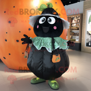 Black Melon mascot costume character dressed with a Cover-up and Handbags