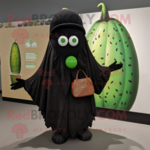 Black Melon mascot costume character dressed with a Cover-up and Handbags