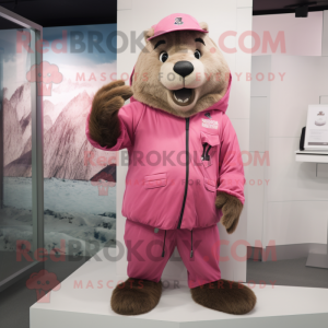 Pink Beaver maskot kostume...