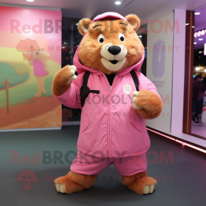 Pink Beaver maskot kostume...