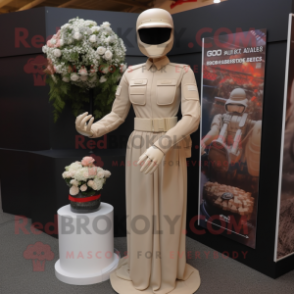 Tan Gi Joe mascot costume character dressed with a Wedding Dress and Bracelets