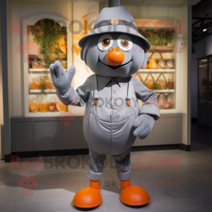 Gray Orange mascot costume character dressed with a Culottes and Brooches