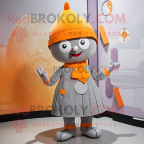 Gray Orange mascot costume character dressed with a Culottes and Brooches