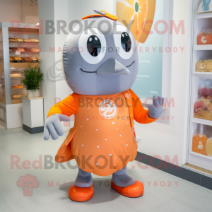 Gray Orange mascot costume character dressed with a Culottes and Brooches
