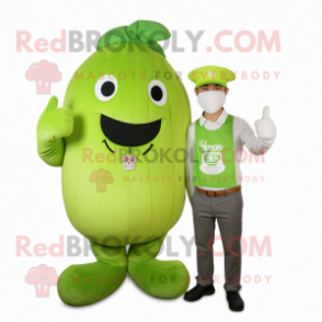 Lime Green Radish mascot costume character dressed with a Chinos and Watches