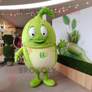 Lime Green Radish mascot costume character dressed with a Chinos and Watches