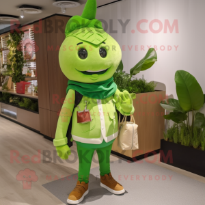 Lime Green Radish mascot costume character dressed with a Chinos and Watches