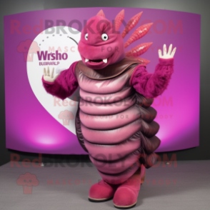 Magenta Trilobite mascot costume character dressed with a Waistcoat and Wraps