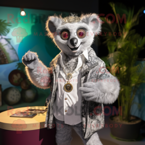 Silver Lemur maskot kostym...