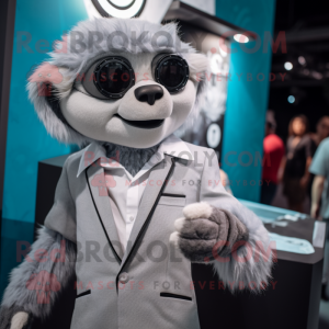 Silver Lemur mascot costume character dressed with a Blazer and Rings