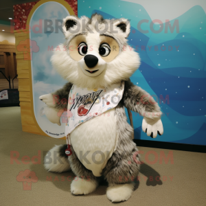 White Raccoon mascot costume character dressed with a Swimwear and Shawl pins