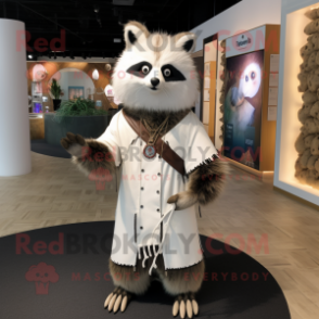 White Raccoon mascot costume character dressed with a Swimwear and Shawl pins