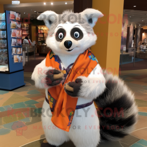 White Raccoon mascot costume character dressed with a Swimwear and Shawl pins