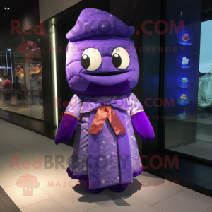 Purple Sushi mascot costume character dressed with a Parka and Bow ties