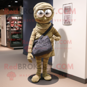 Olive Mummy mascot costume character dressed with a Skinny Jeans and Tote bags