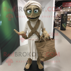 Olive Mummy mascot costume character dressed with a Skinny Jeans and Tote bags