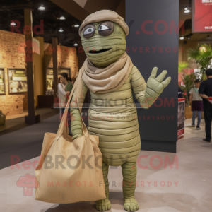 Olive Mummy mascot costume character dressed with a Skinny Jeans and Tote bags