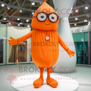 Orange Trapeze Artist mascot costume character dressed with a Cover-up and Eyeglasses