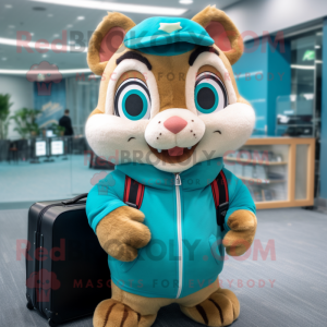 Turquoise Chipmunk mascot costume character dressed with a Hoodie and Briefcases