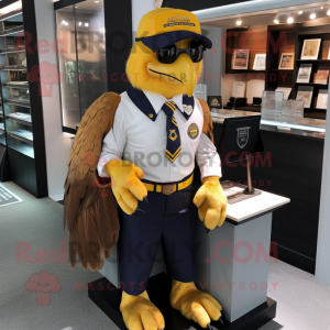 Gold Eagle mascot costume character dressed with a Oxford Shirt and Mittens