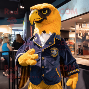 Gold Eagle mascot costume character dressed with a Oxford Shirt and Mittens