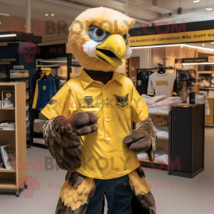 Gold Eagle mascot costume character dressed with a Oxford Shirt and Mittens