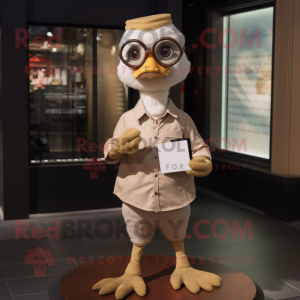 Beige Gosling mascot costume character dressed with a Flare Jeans and Reading glasses