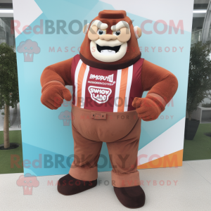 Brown Strongman mascot costume character dressed with a Romper and Pocket squares