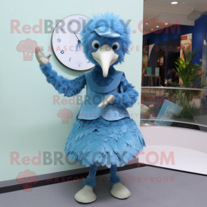 Blue Ostrich mascot costume character dressed with a A-Line Dress and Digital watches