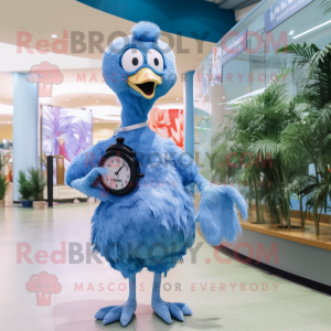 Blue Ostrich mascot costume character dressed with a A-Line Dress and Digital watches