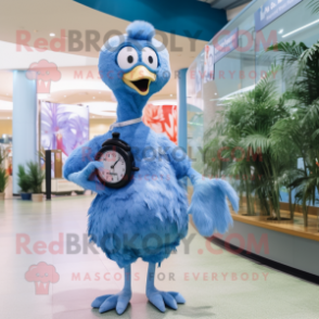 Blue Ostrich mascot costume character dressed with a A-Line Dress and Digital watches