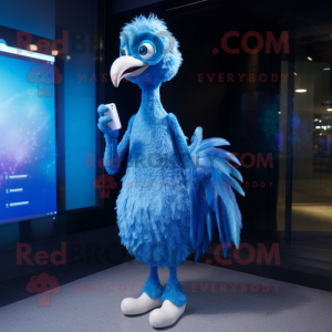 Blue Ostrich mascot costume character dressed with a A-Line Dress and Digital watches