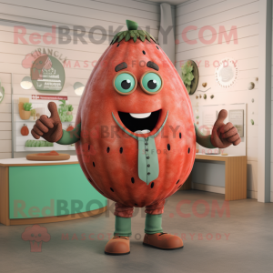 Rust Watermelon mascot costume character dressed with a Henley Shirt and Rings