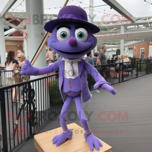 Lavender Tightrope Walker mascot costume character dressed with a Henley Shirt and Pocket squares