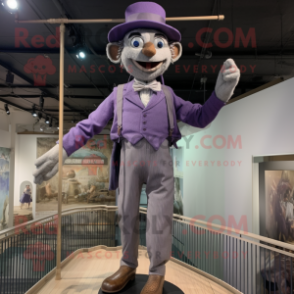 Lavender Tightrope Walker mascot costume character dressed with a Henley Shirt and Pocket squares