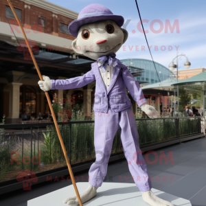 Lavender Tightrope Walker mascot costume character dressed with a Henley Shirt and Pocket squares