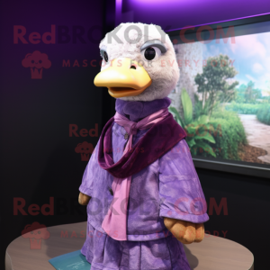 Purple Gosling mascot costume character dressed with a Blouse and Scarves